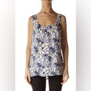 Banana Republic Heritage Purple Navy Blue Cream Abstract Floral Sleeveless Top S